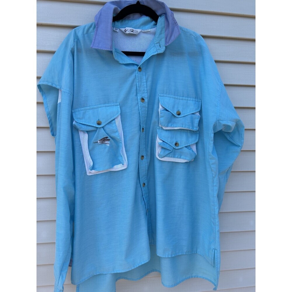 Columbia PFG Shirt - Mens XL Vented Fishing Blue Embroidered Lure On Pocket